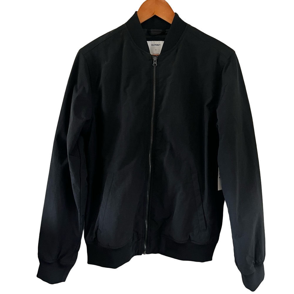 Old Navy Men's Classic Black Bomber Jacket Water and Wind Resistant Men’s Size S